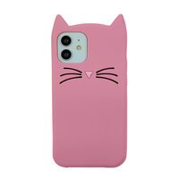 Schattige kat siliconen schattige snorharen en een kattenneusje hoesje voor iPhone 12 mini - roze