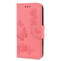Wallet Bookcase kunstleer vlinders en bloemen hoesje voor iPhone 13 Pro - roze