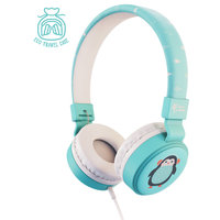 Planet Buddies pinguïn koptelefoon kinderen opvouwbaar hoofdtelefoon headphonejack aux - Lichtblauw