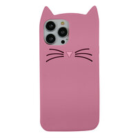 Schattige kat siliconen hoesje voor iPhone 13 Pro - roze