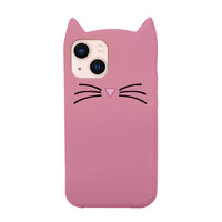 Schattige kat siliconen hoesje voor iPhone 14 - roze