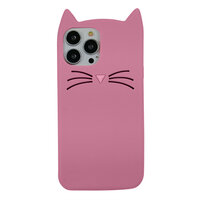 Schattige kat siliconen hoesje voor iPhone 14 Pro Max - roze