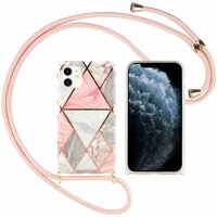 Just in Case Geometry Pattern TPU Case met Koord hoesje voor iPhone 12 mini - roze marmer