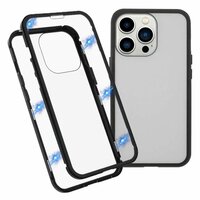 Just in Case Magnetic Metal Tempered Glass Cover hoesje voor iPhone 13 Pro Max