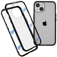 Just in Case Magnetic Metal Tempered Glass Cover hoesje voor iPhone 14 - zwart en transparant