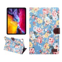 Bloemen Bookcase hoes voor iPad Pro 11 inch (2018 2020 2021 2022) & iPad Air 4 en iPad Air 5 - blauw