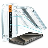 Spigen Glass Met Montage Frame EZ FIT 2 Pack Screenprotector voor iPhone 15 Pro Max - Transparant