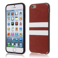 Leather Stripe Cover iPhone 6 6s - Bruin TPU hoesje witte strepen