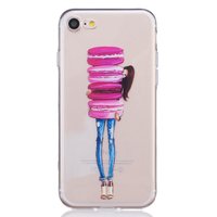 Doorzichtig Macaron hoesje iPhone 7 8 SE 2020 Roze koekjes met meisje TPU case