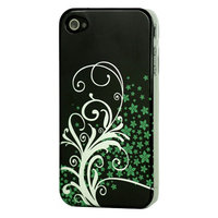 Bloemetjes groen zilver hoesje iPhone 4/4s Zwart