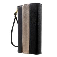 Universele kunstlederen wallet portemonnee tas - zwart leder brons