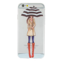 Regen paraplu meisje TPU hoesje iPhone 6 6s - Rode Laarsjes Trenchcoat - Doorzichtig