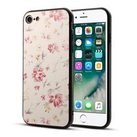 Bloemenprint iPhone 7 8 SE 2020 SE 2022 hybride TPU PU leer hoesje - Roze crème kleur