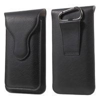 Lederen Pouch dubbel hoes iPhone universeel - Zwart Karabijnhaak