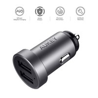 Aukey Universele Dual USB Autolader 2.4 Ampère - Grijs