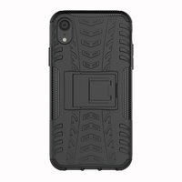 Shockproof Autoband hoesje TPU iPhone XR Case met Standaard - Zwart