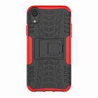 Shockproof Autoband hoesje TPU iPhone XR Case met Standaard - Rood