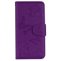Vlinder Bloemen patroon Leren Wallet Bookcase iPhone XR hoesje - Pasjes Spiegel Paars