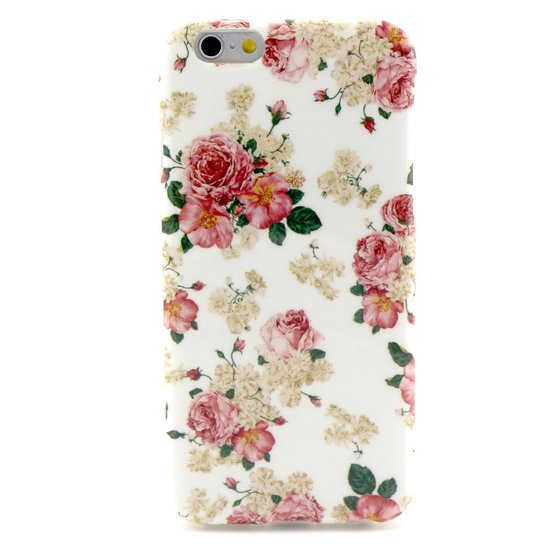 Wit roze rozen bloemen klassiek geschikt voor iPhone 6 6s hoesje case cover