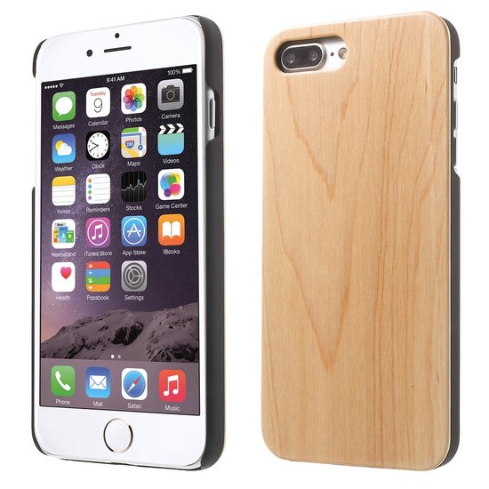 Licht houten hoesje wood case iPhone 7 Plus 8 Plus - Lichtbruin