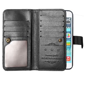 Controversieel calorie elkaar Wallet zwart iPhone 6 6s hoesje lederen cover