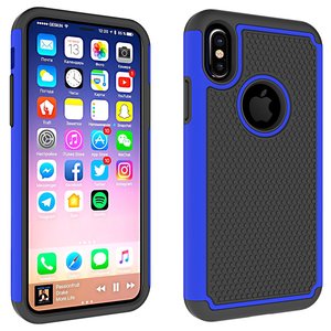 gevolgtrekking Enten delen iPhone X / iPhone XS nopjes tweedelig hybride Kunststof Siliconen hoesje - Blauw Zwart gevolgtrekking Enten delen iPhone X / iPhone XS nopjes tweedelig hybride Kunststof Siliconen hoesje - Blauw Zwart