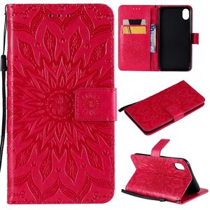 Zonnebloem Patroon Leren Wallet Bookcase Iphone Xr Hoesje Rood Standaard